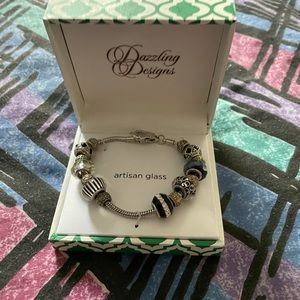DAZZLING DESIGNS Artisanal Glass Beaded Charm Bracelet NIB